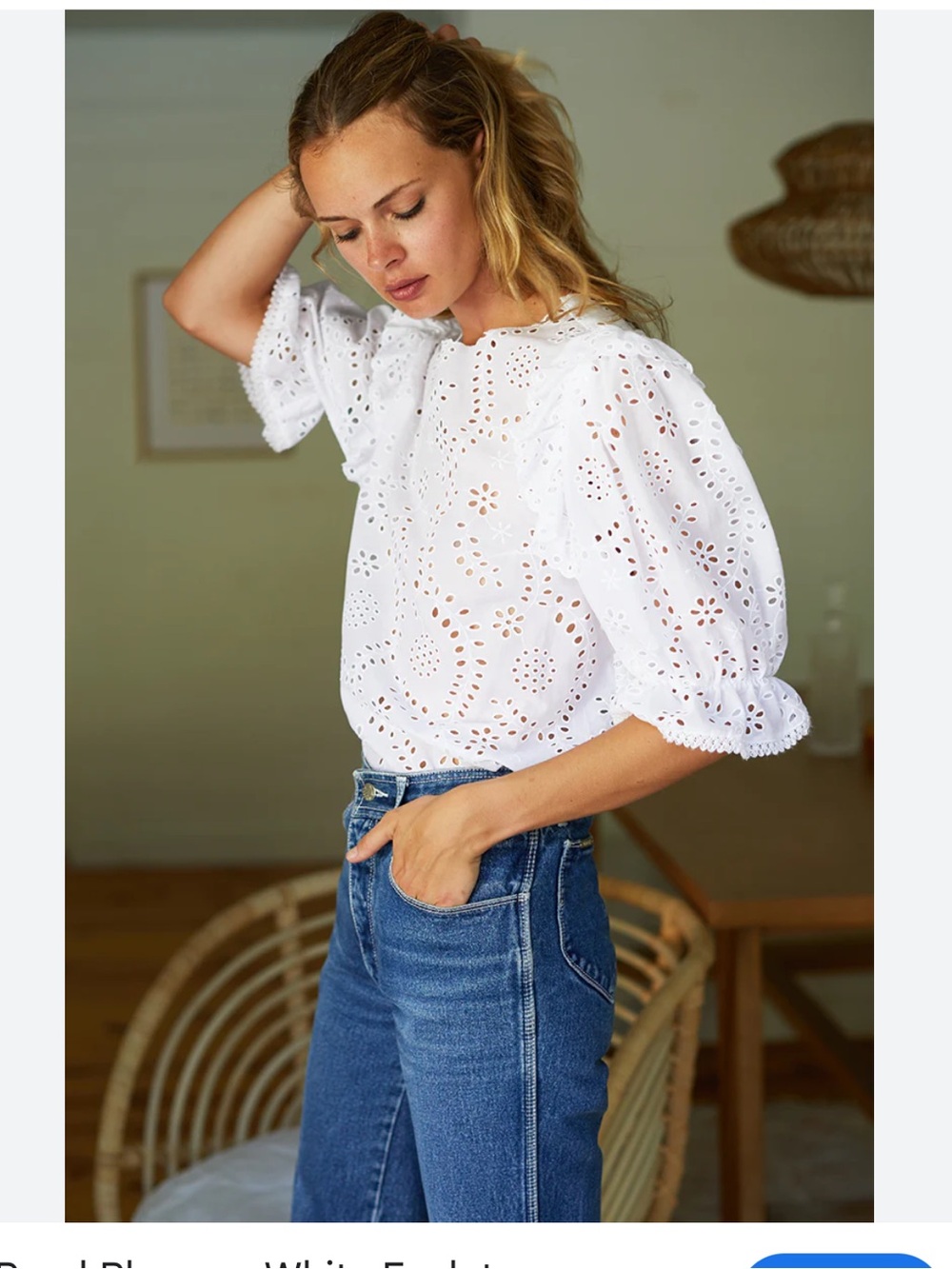 Joie White Eyelet Peasant Blouse with Drawstring